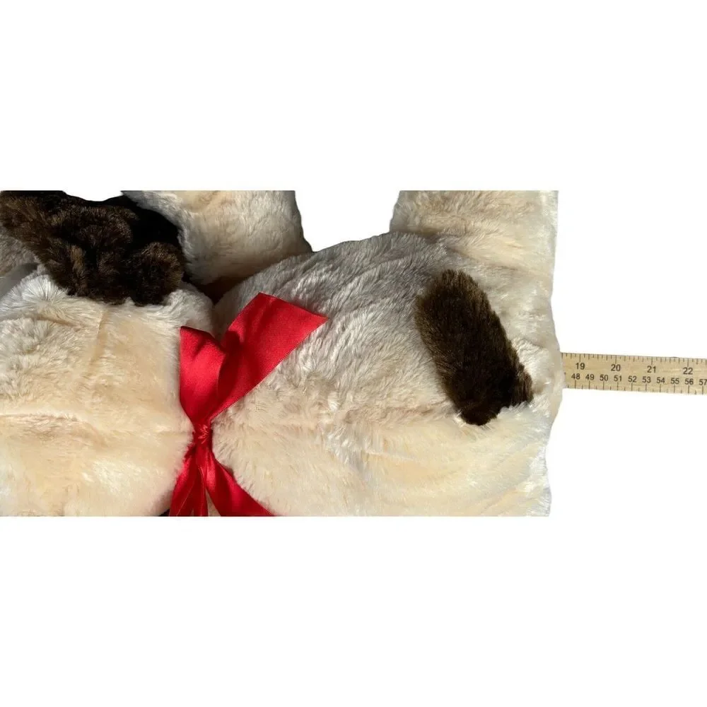 Hugfun Beagle Plush Realistic Tan Large Eyes Floppy Big Head Long Dog Red Bow